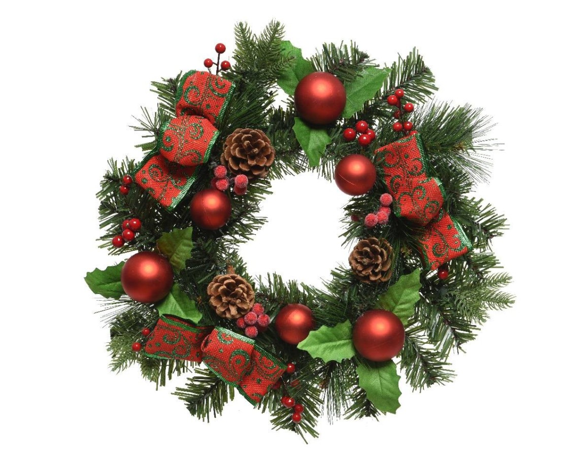 CORONA ESFERAS ROJAS - CINTAS - PIÑAS