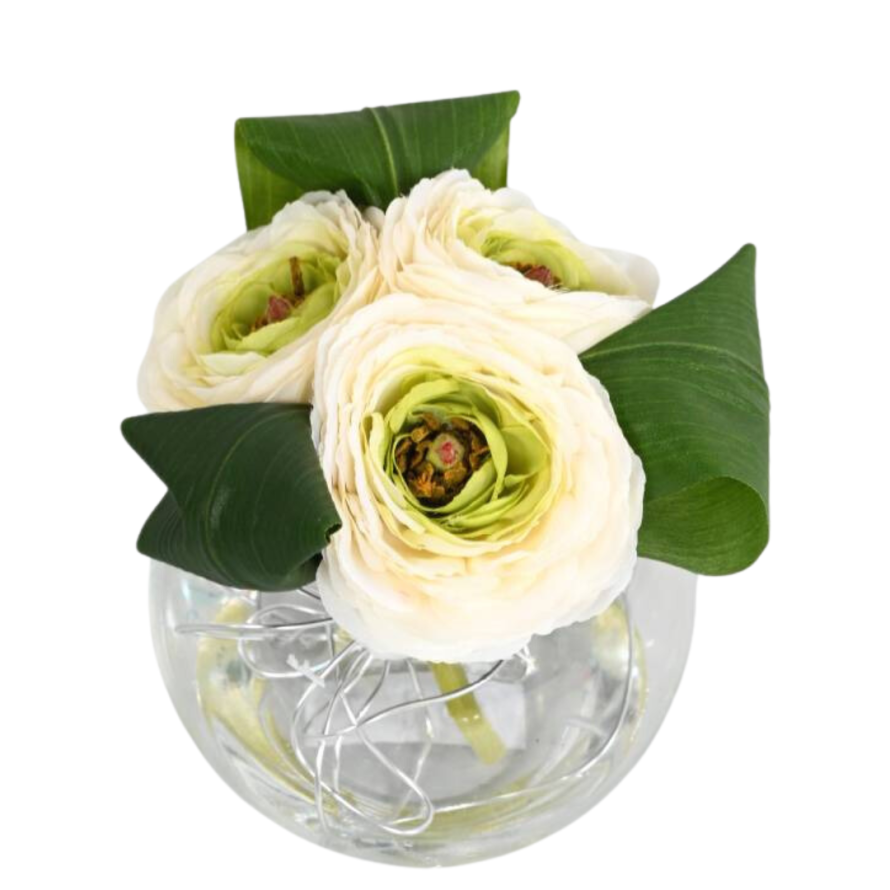 CENTRO DE MESA DE RANÚNCULOS BLANCOS